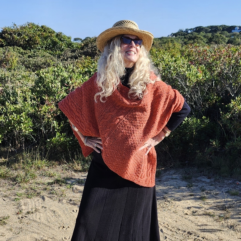 Hand Made and New With Tag Orange Wool Knit Short Poncho, $45